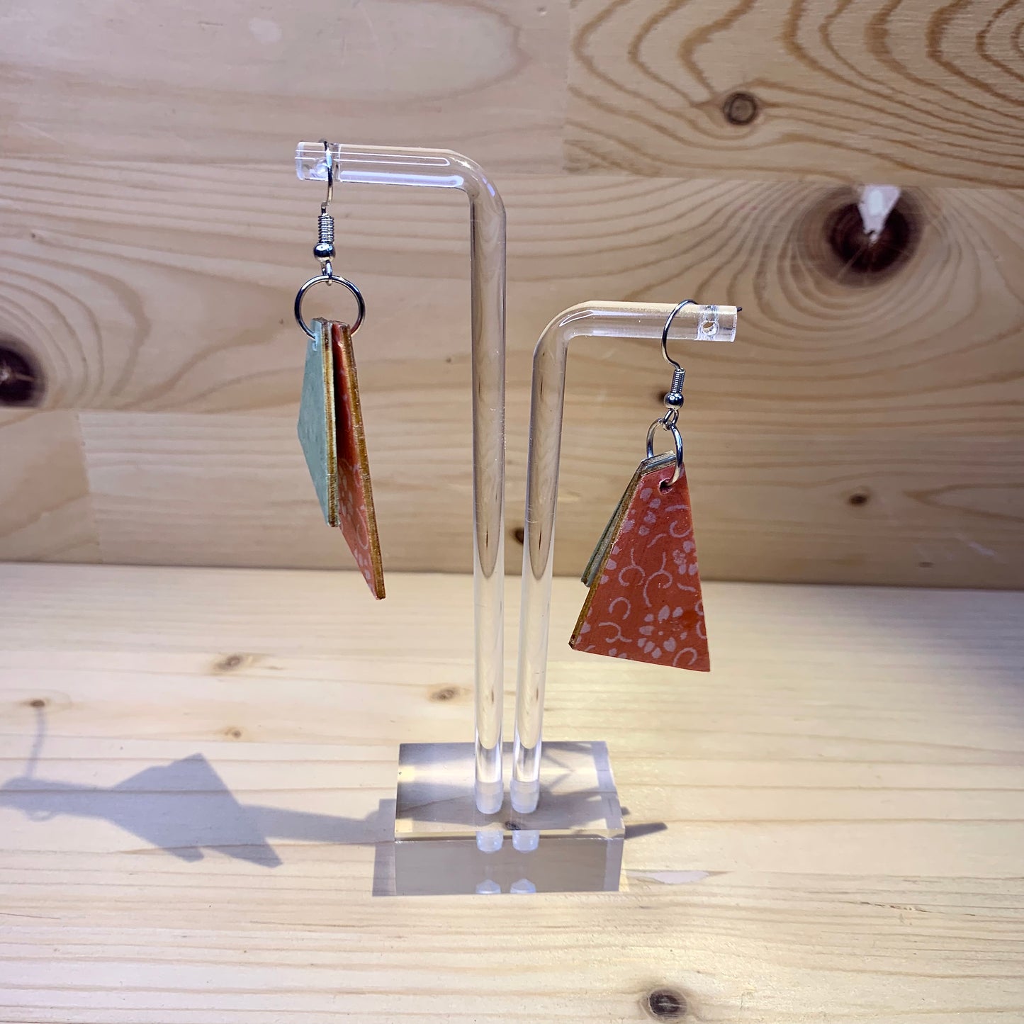 Wood Based Earrings - Teal & Peach