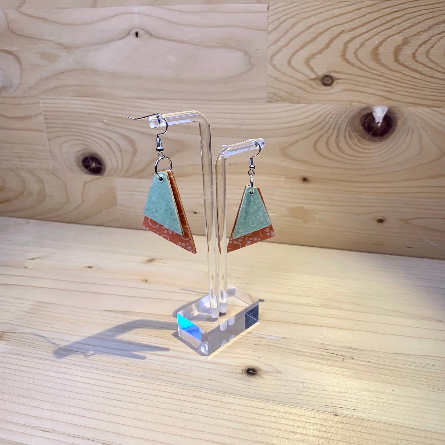 Wood Based Earrings - Teal & Peach