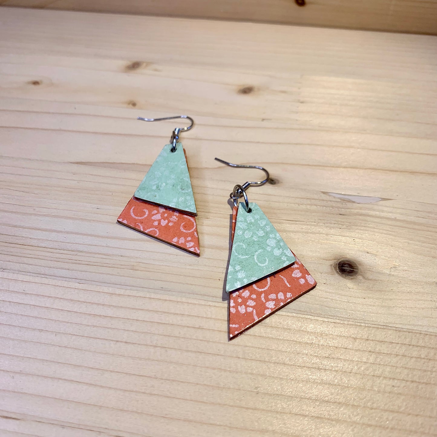 Wood Based Earrings - Teal & Peach