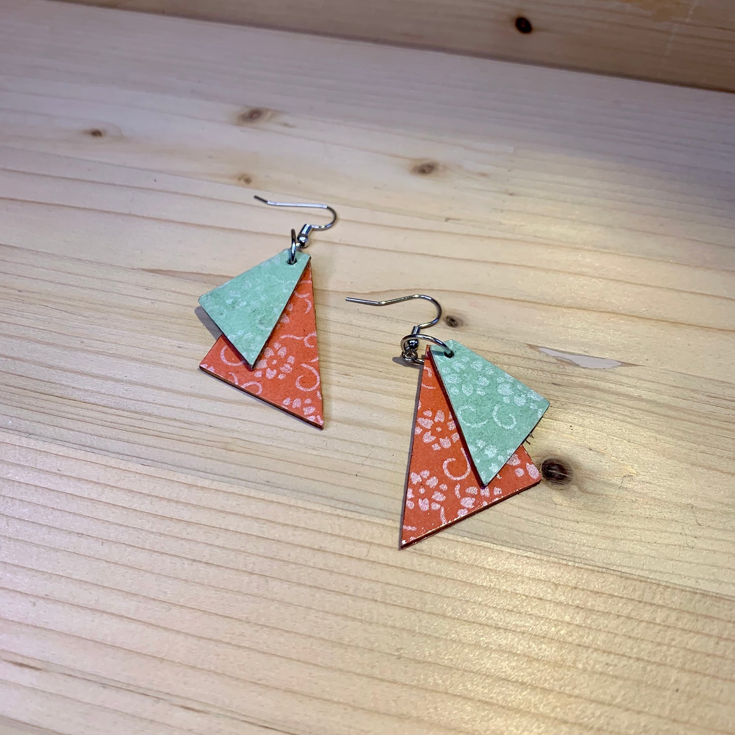 Wood Based Earrings - Teal & Peach