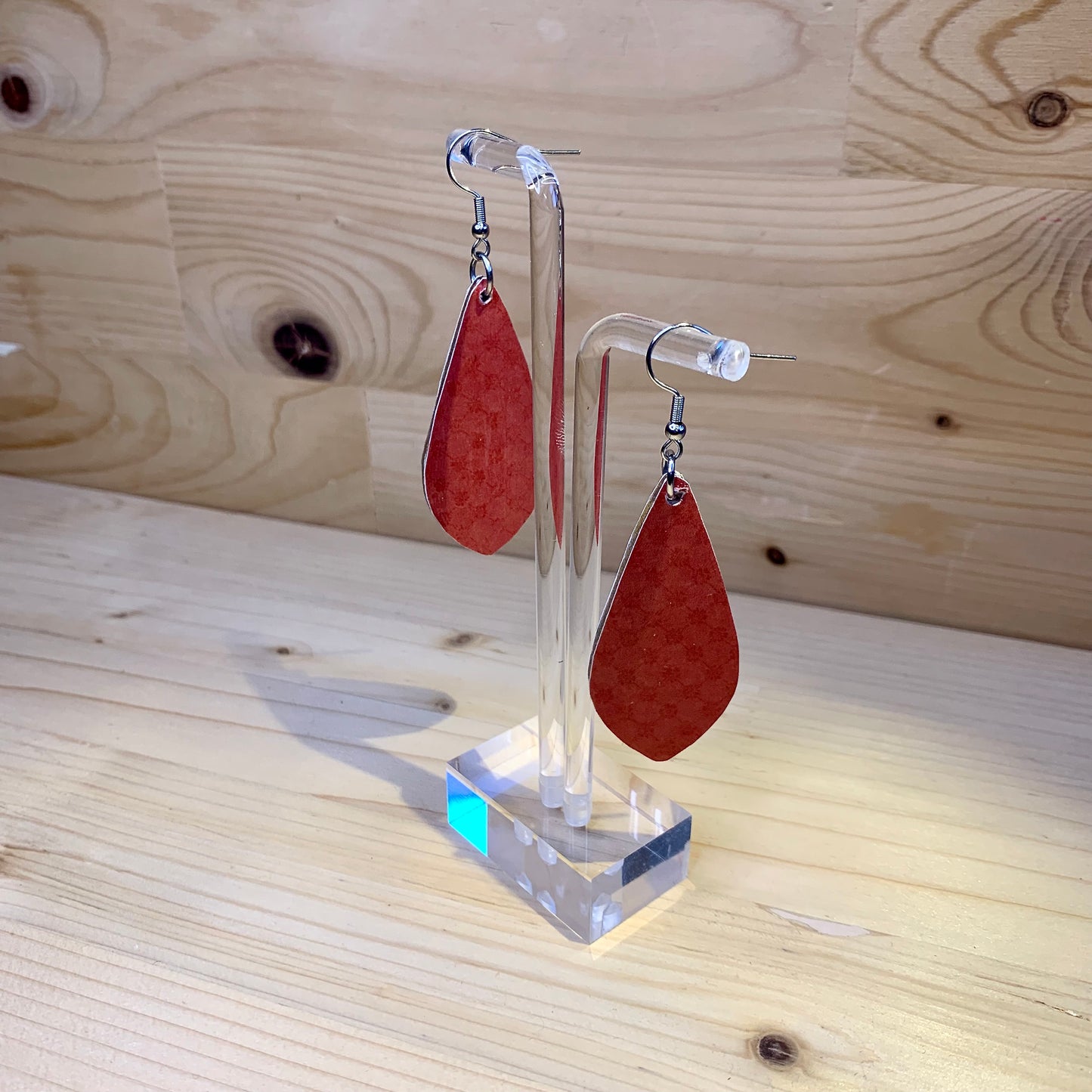 Wood Based Earrings - Blue & Coral