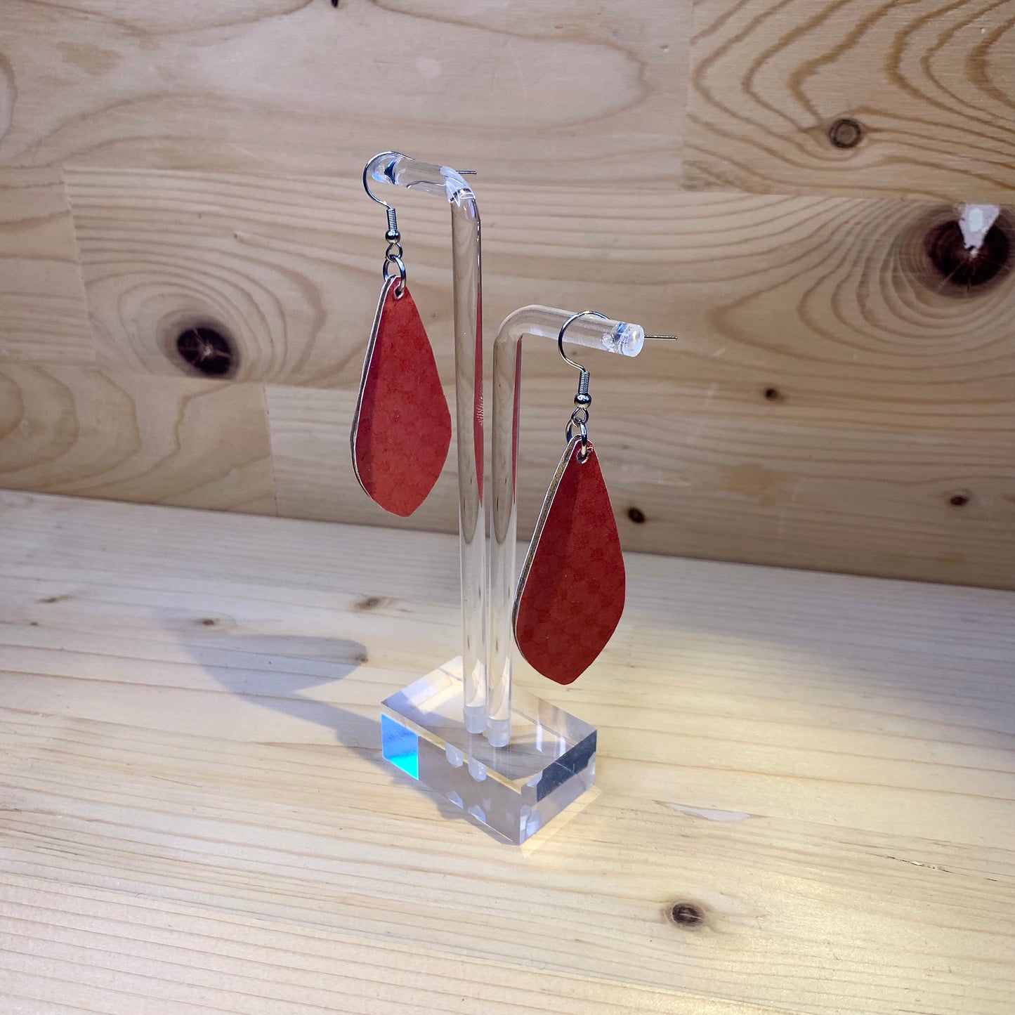 Wood Based Earrings - Blue & Coral