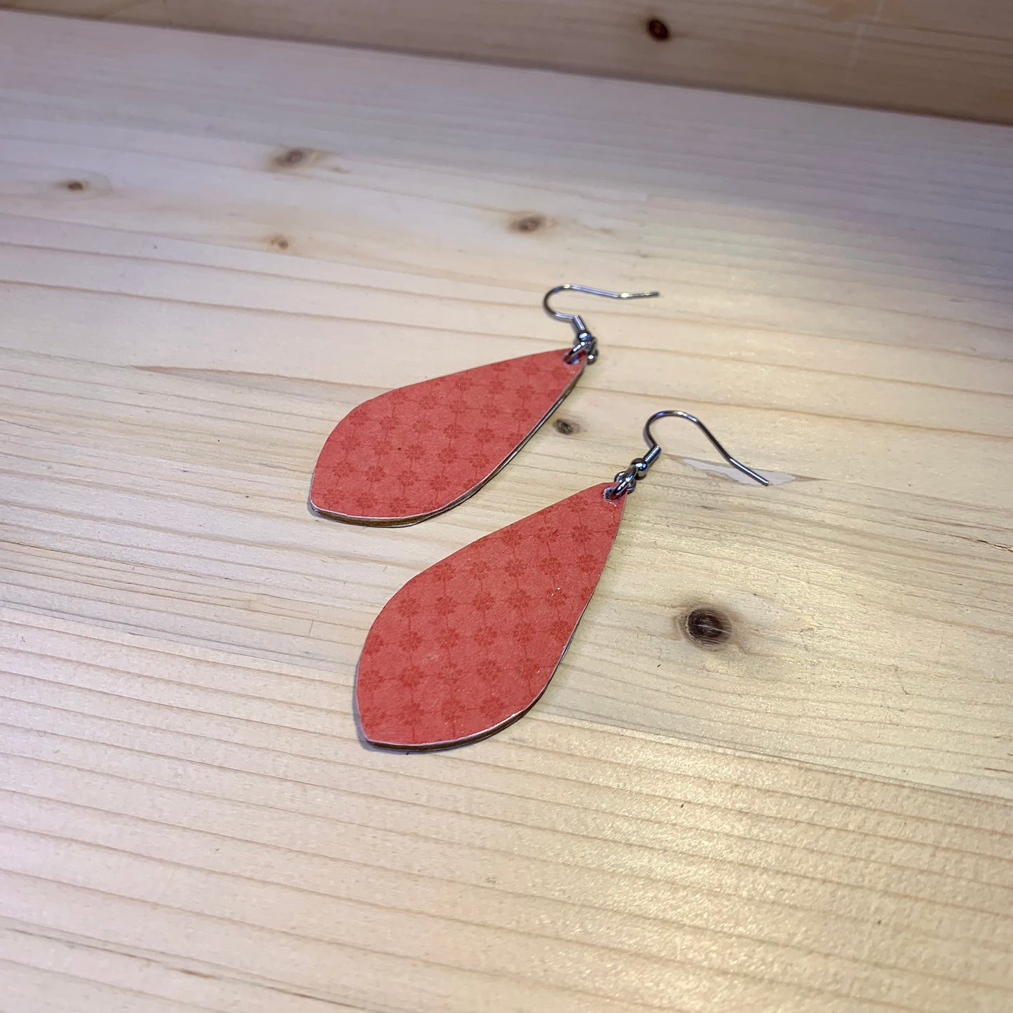 Wood Based Earrings - Blue & Coral