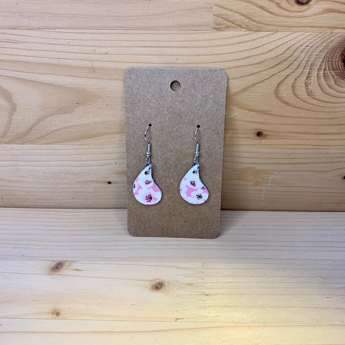 Wood Based Earrings - Cherry Blossom Washi Tape