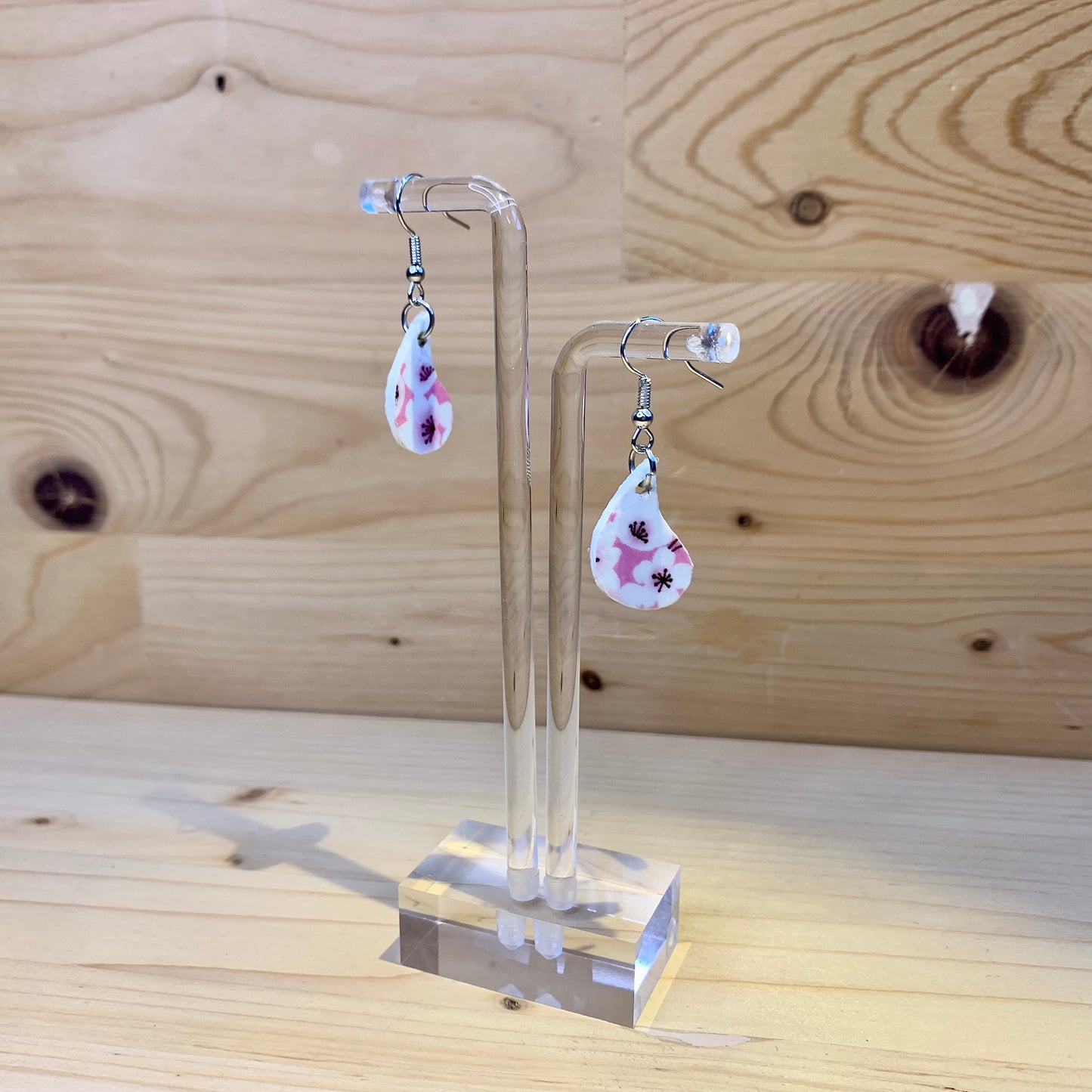 Wood Based Earrings - Cherry Blossom Washi Tape