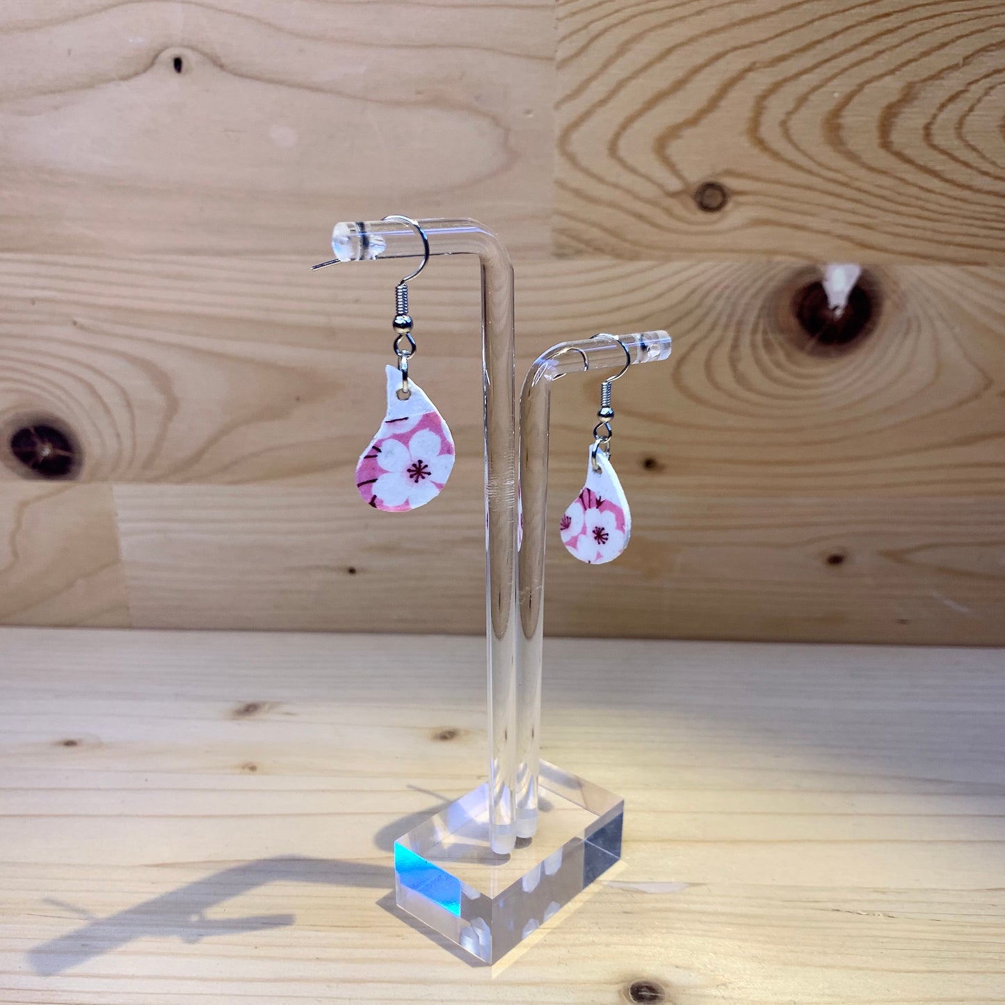 Wood Based Earrings - Cherry Blossom Washi Tape