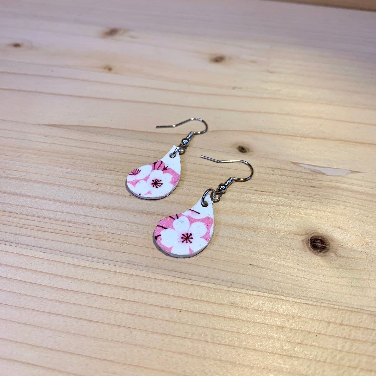 Wood Based Earrings - Cherry Blossom Washi Tape