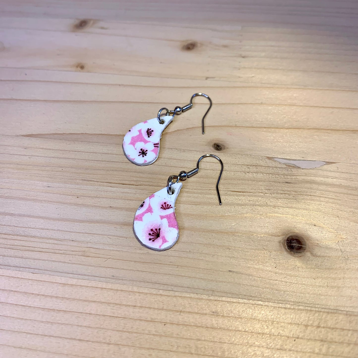 Wood Based Earrings - Cherry Blossom Washi Tape