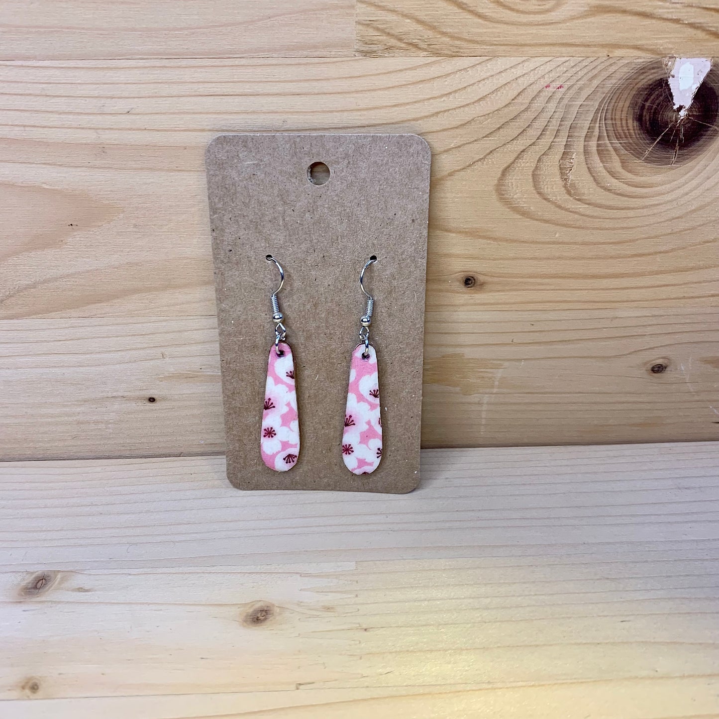 Wood Based Earrings - Pink Cherry Blossom Washi Tape