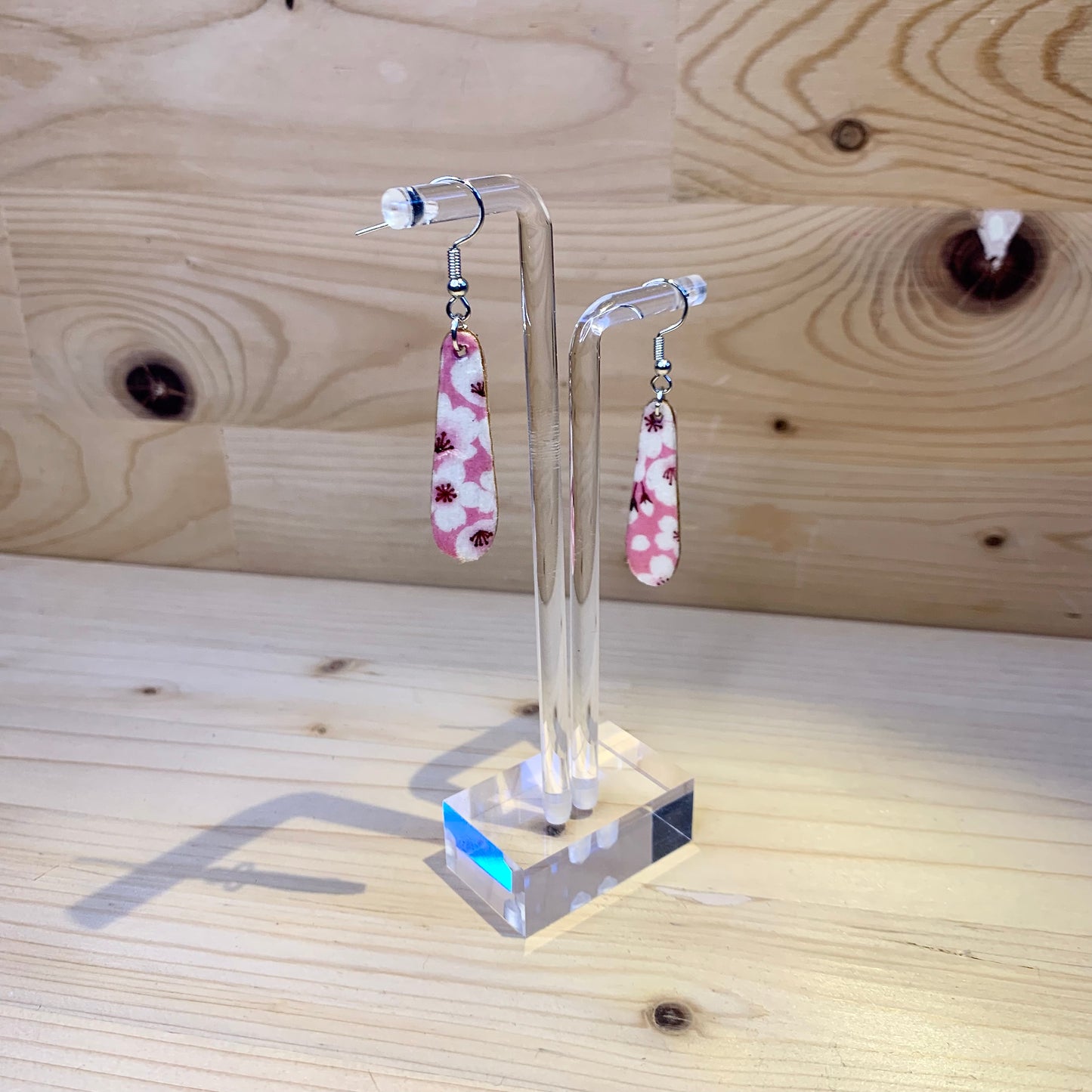 Wood Based Earrings - Pink Cherry Blossom Washi Tape