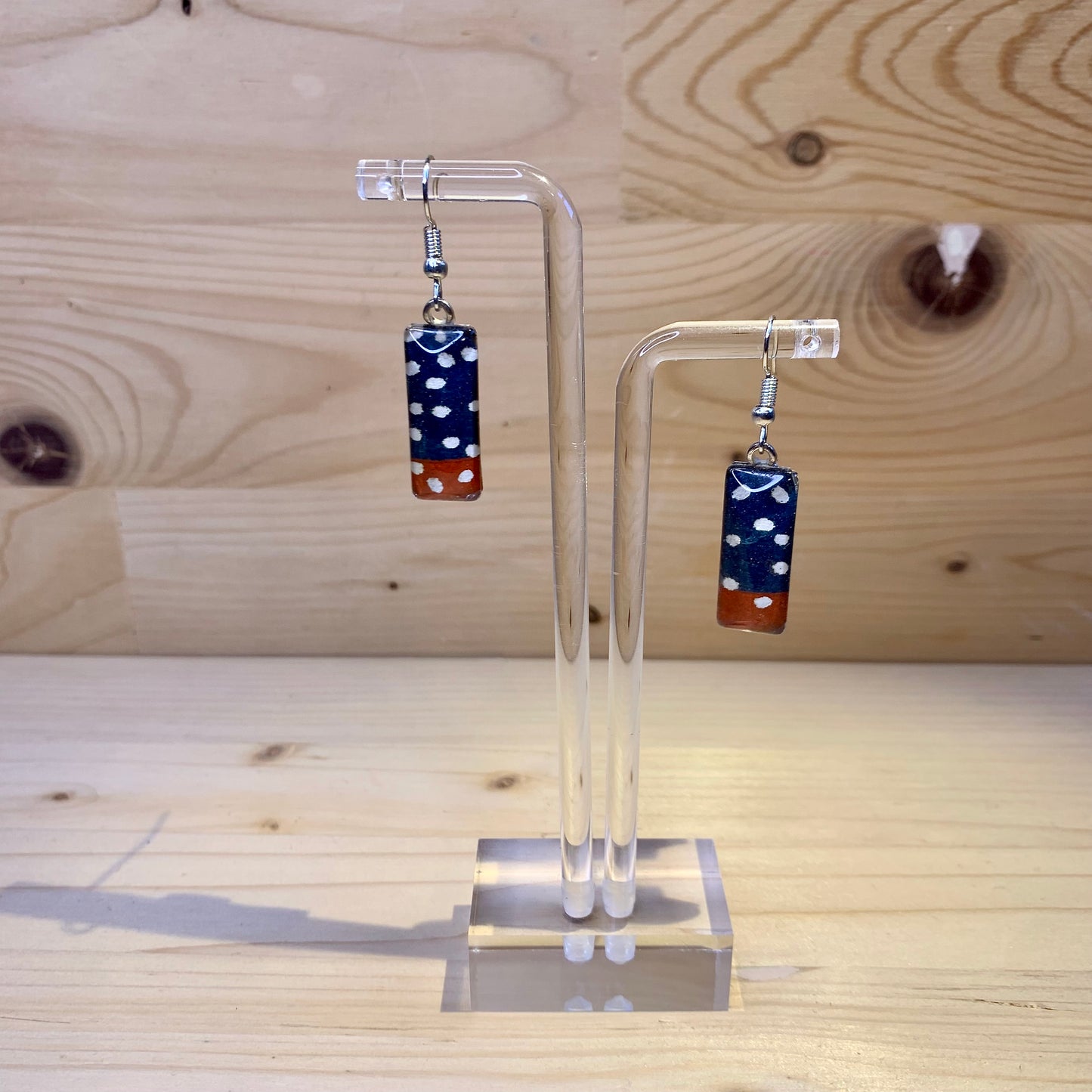 Japanese Paper Earrings - Navy & Orange