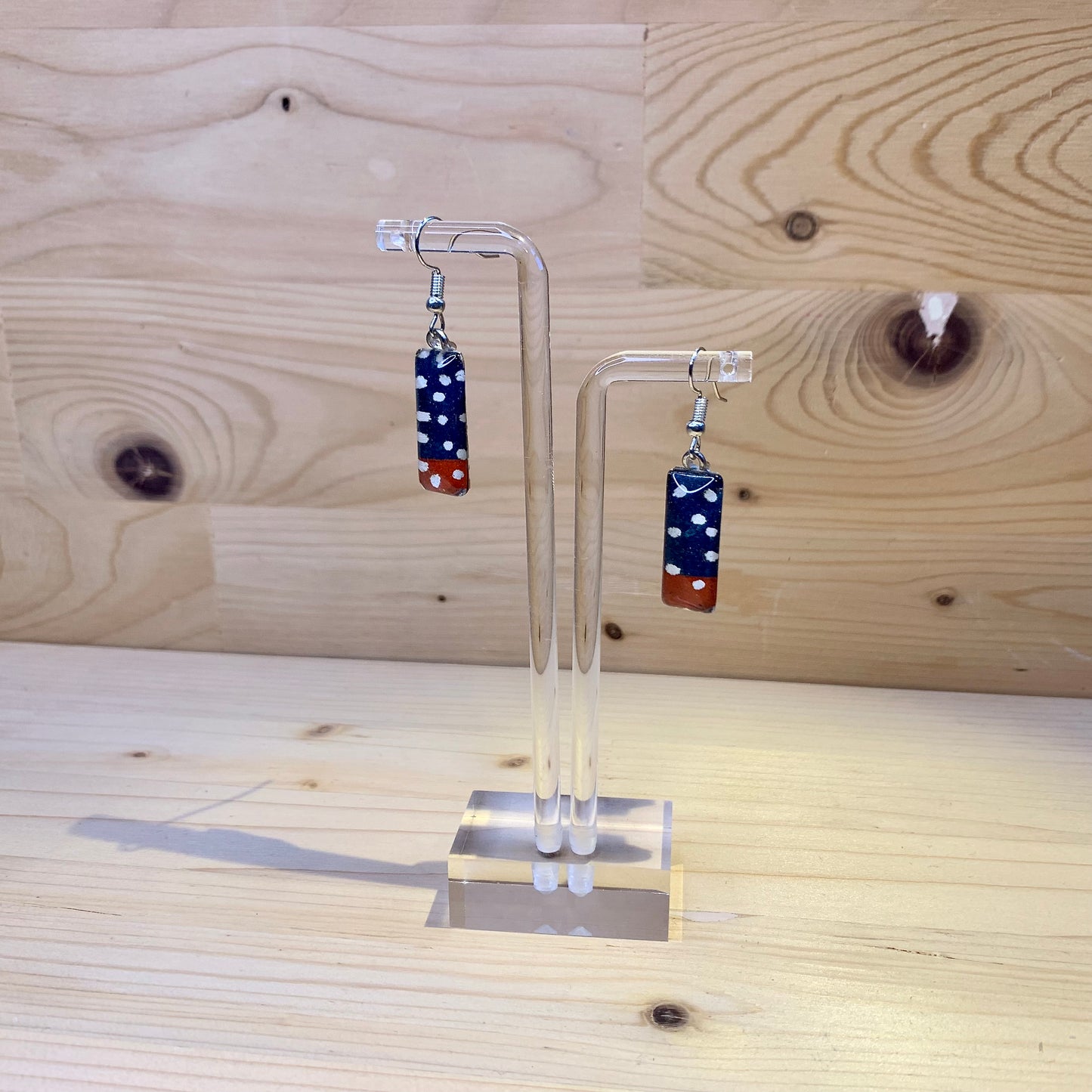 Japanese Paper Earrings - Navy & Orange