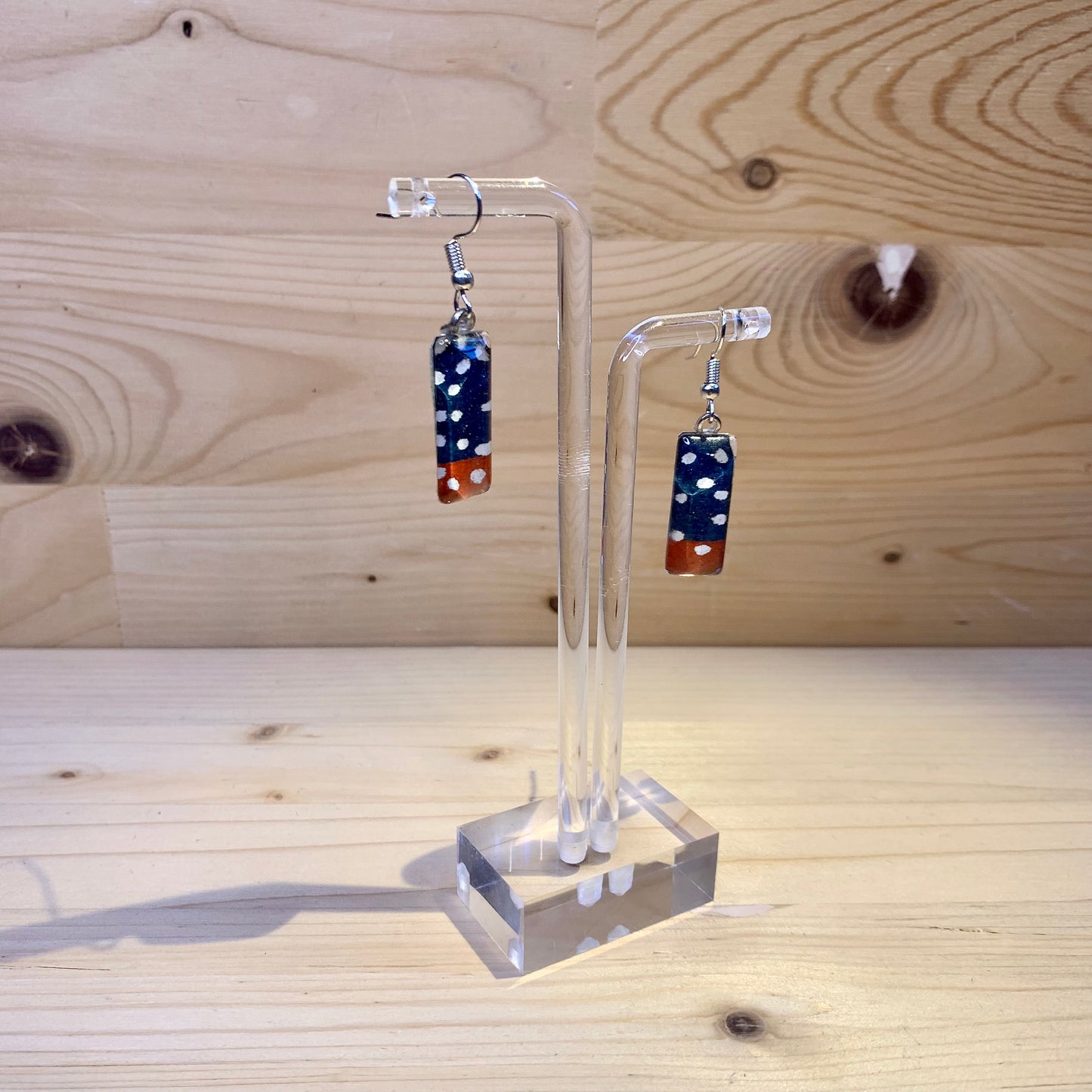 Japanese Paper Earrings - Navy & Orange