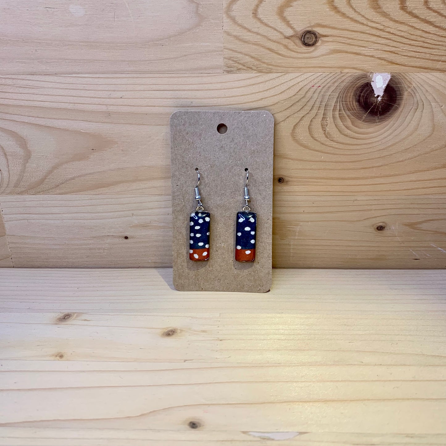 Japanese Paper Earrings - Navy & Orange