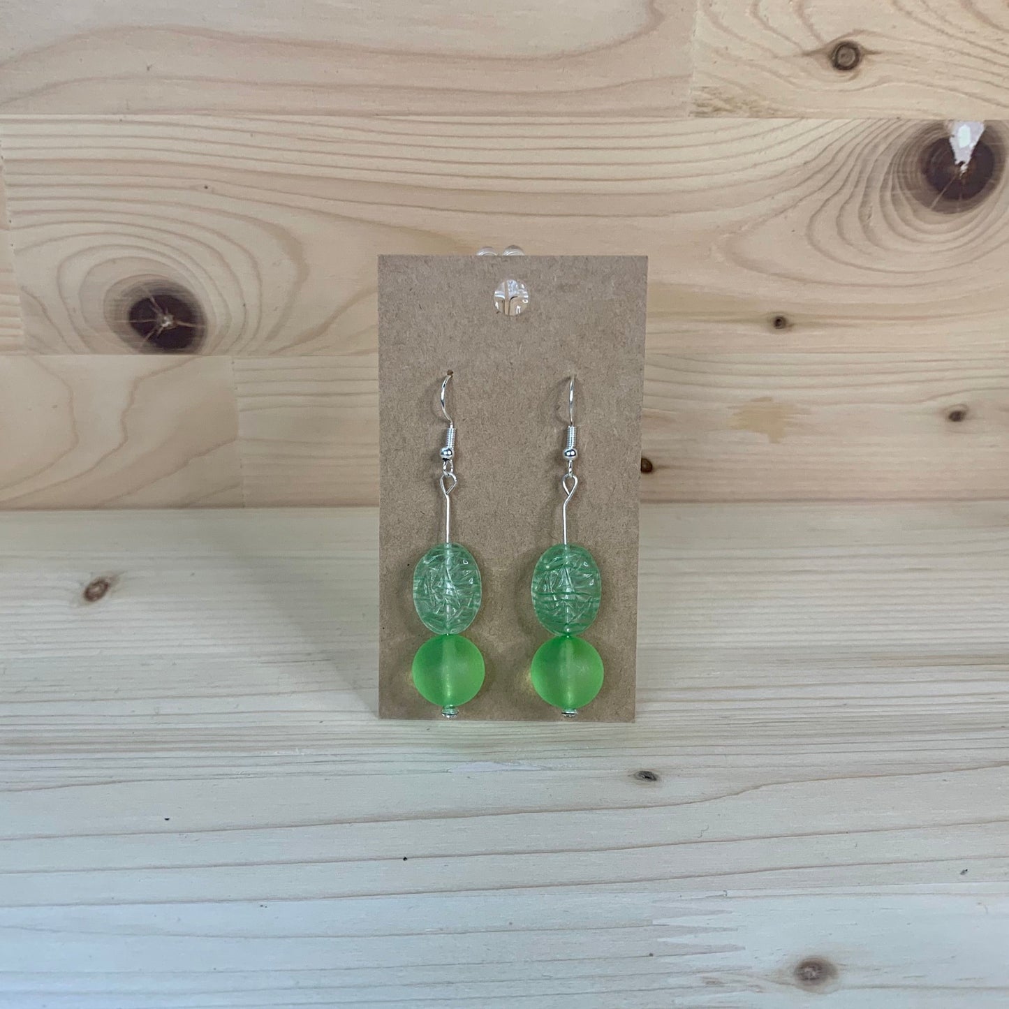 Sea Green Round & Oval Bead Earrings