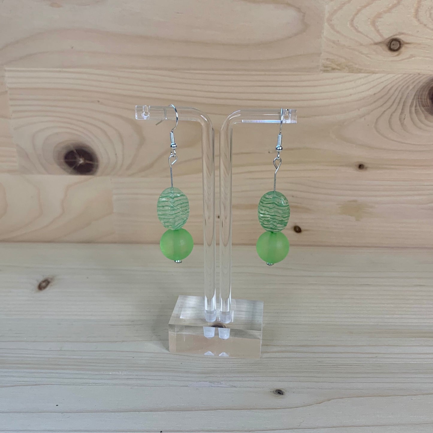 Sea Green Round & Oval Bead Earrings