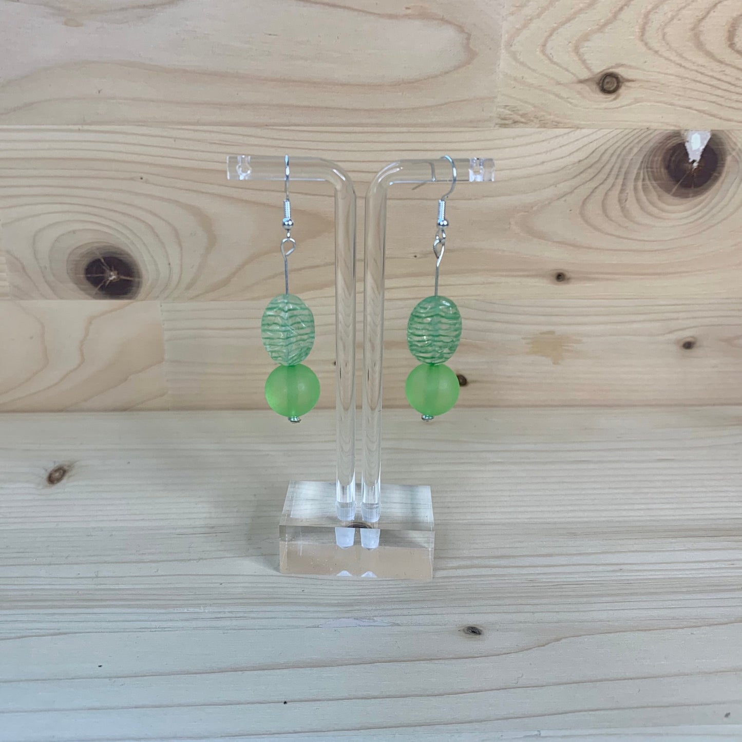 Sea Green Round & Oval Bead Earrings