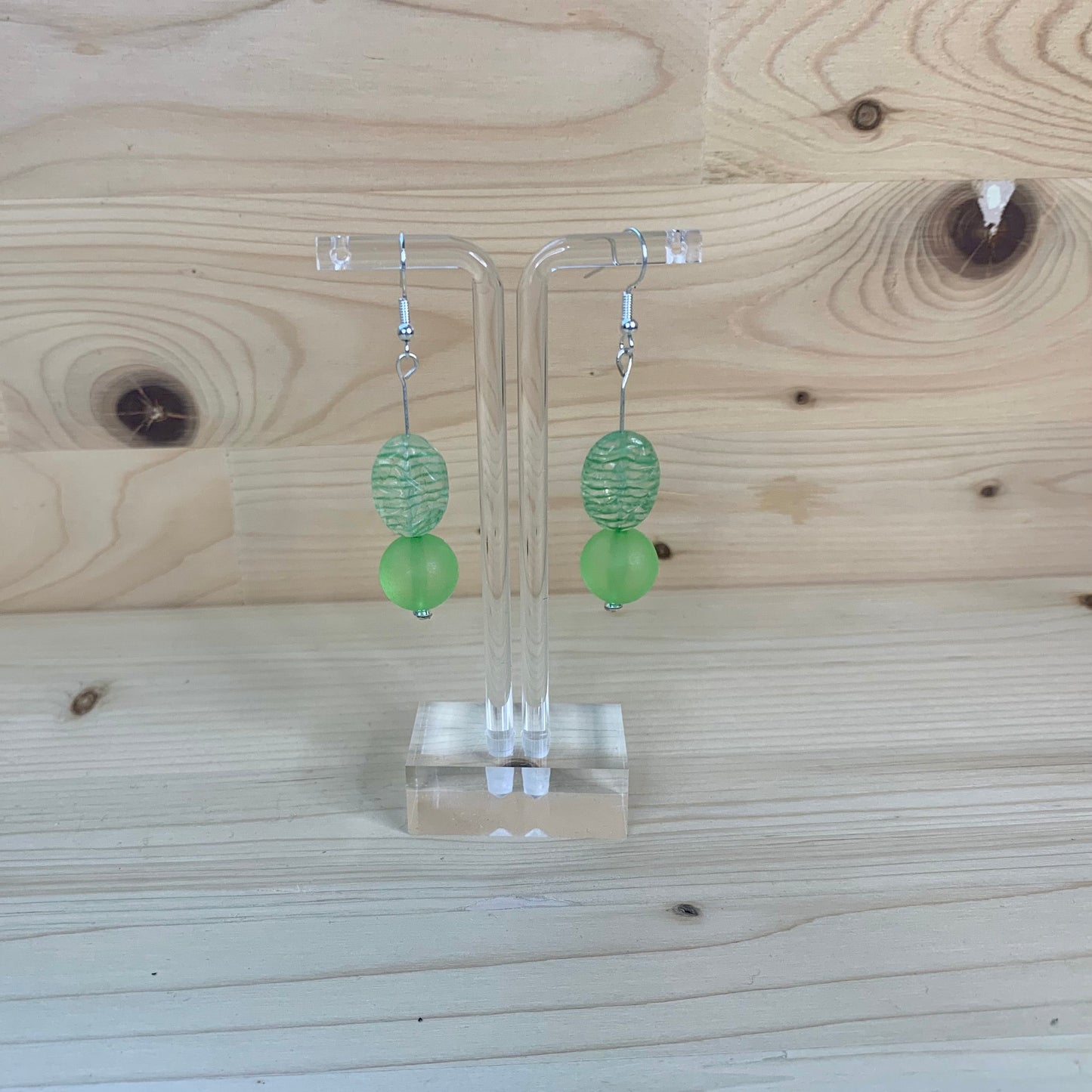 Sea Green Round & Oval Bead Earrings