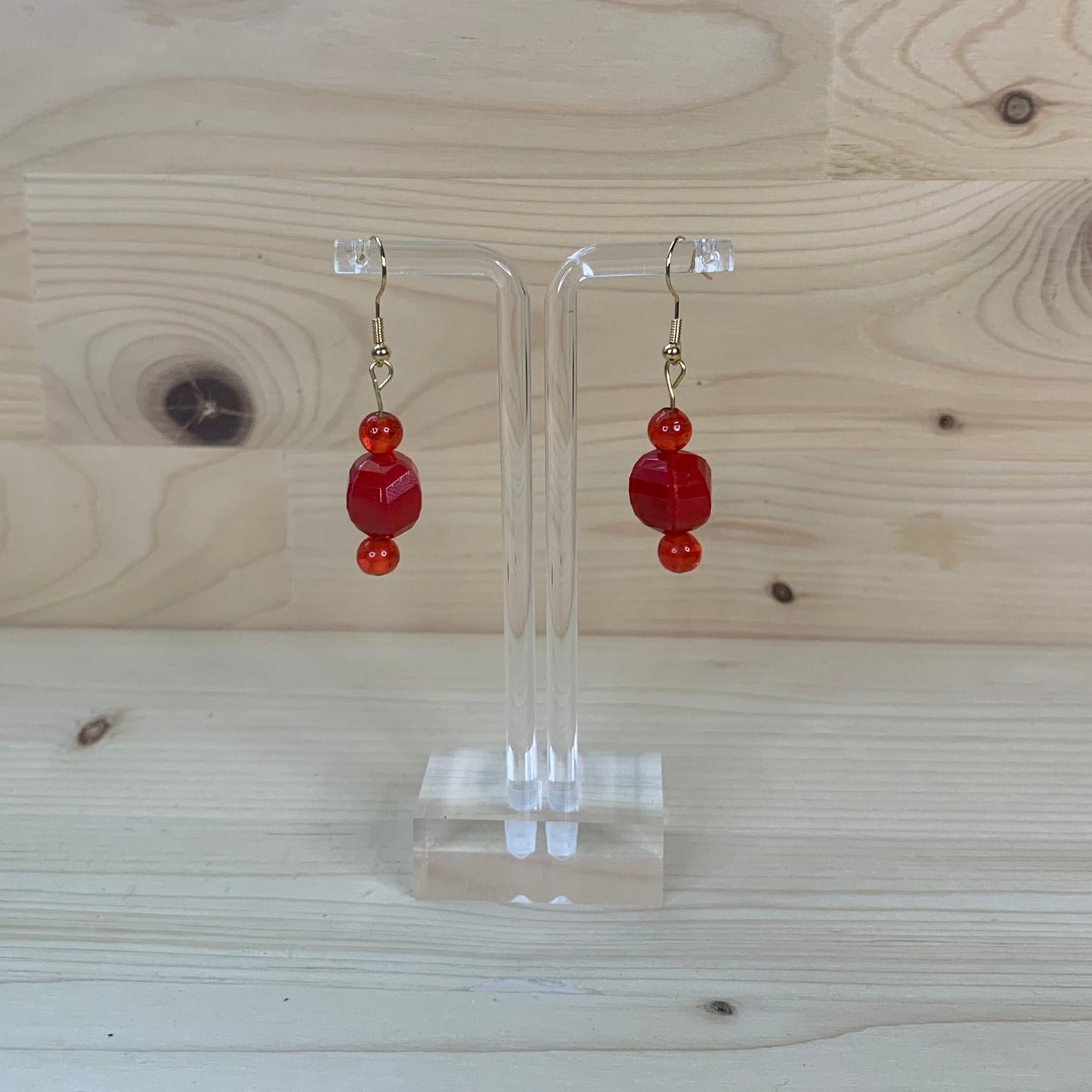 Fire Engine Red Round Bead Earrings