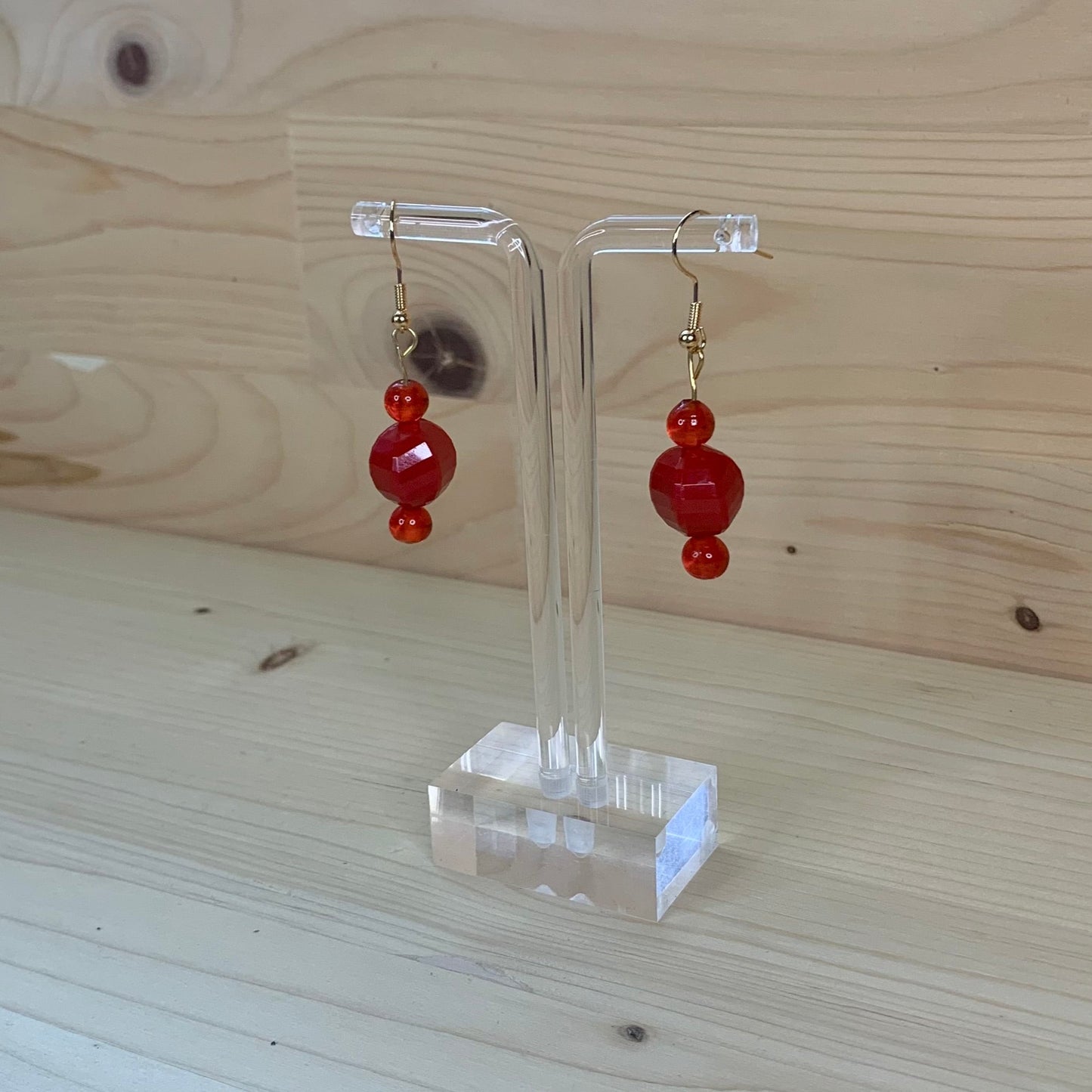 Fire Engine Red Round Bead Earrings