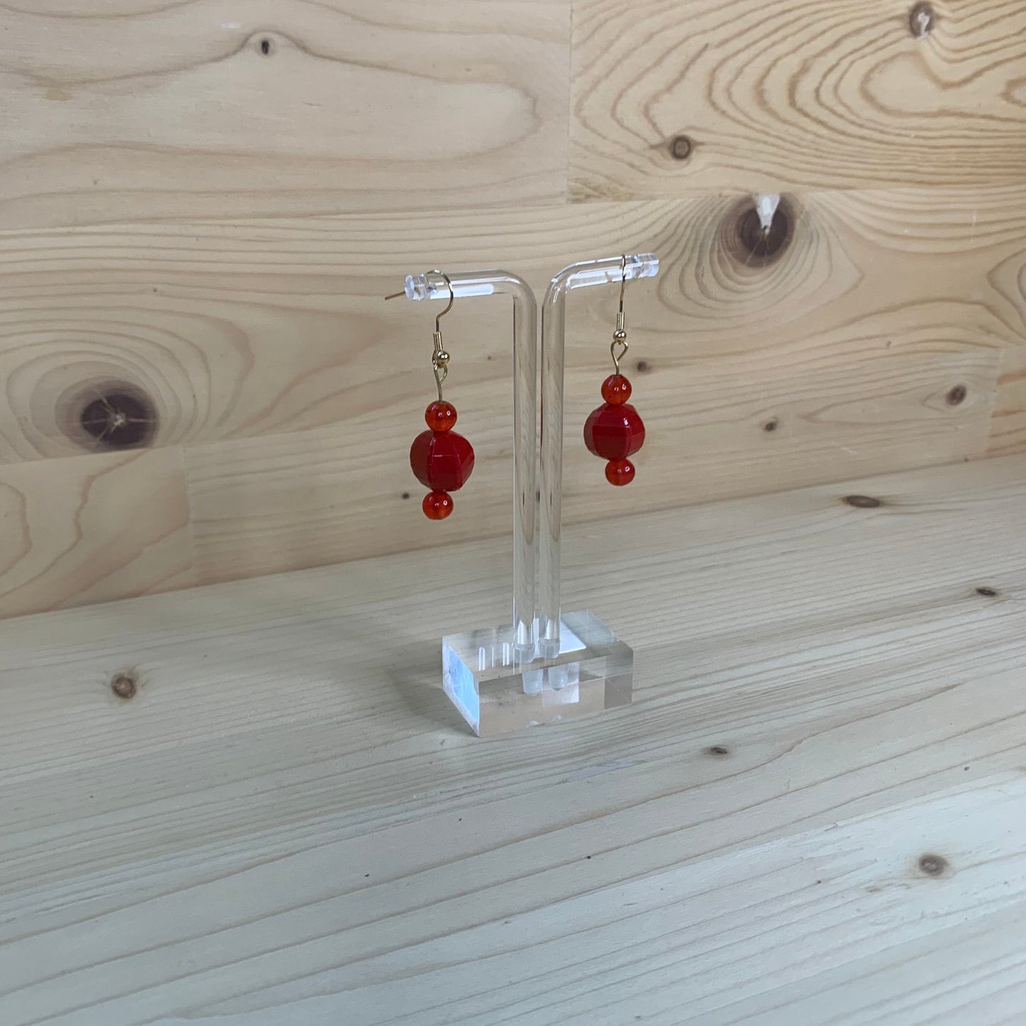 Fire Engine Red Round Bead Earrings