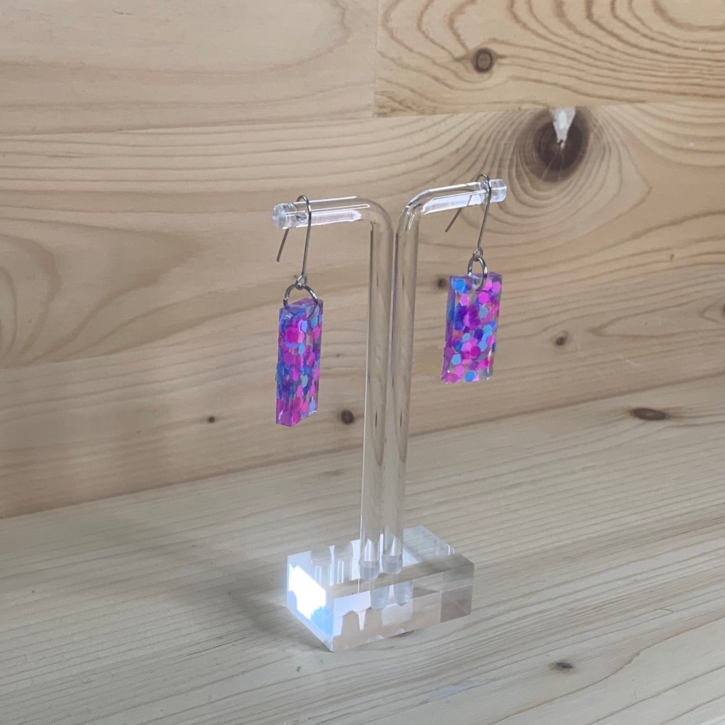 Pink and Blue Glitter Rectangle Earrings