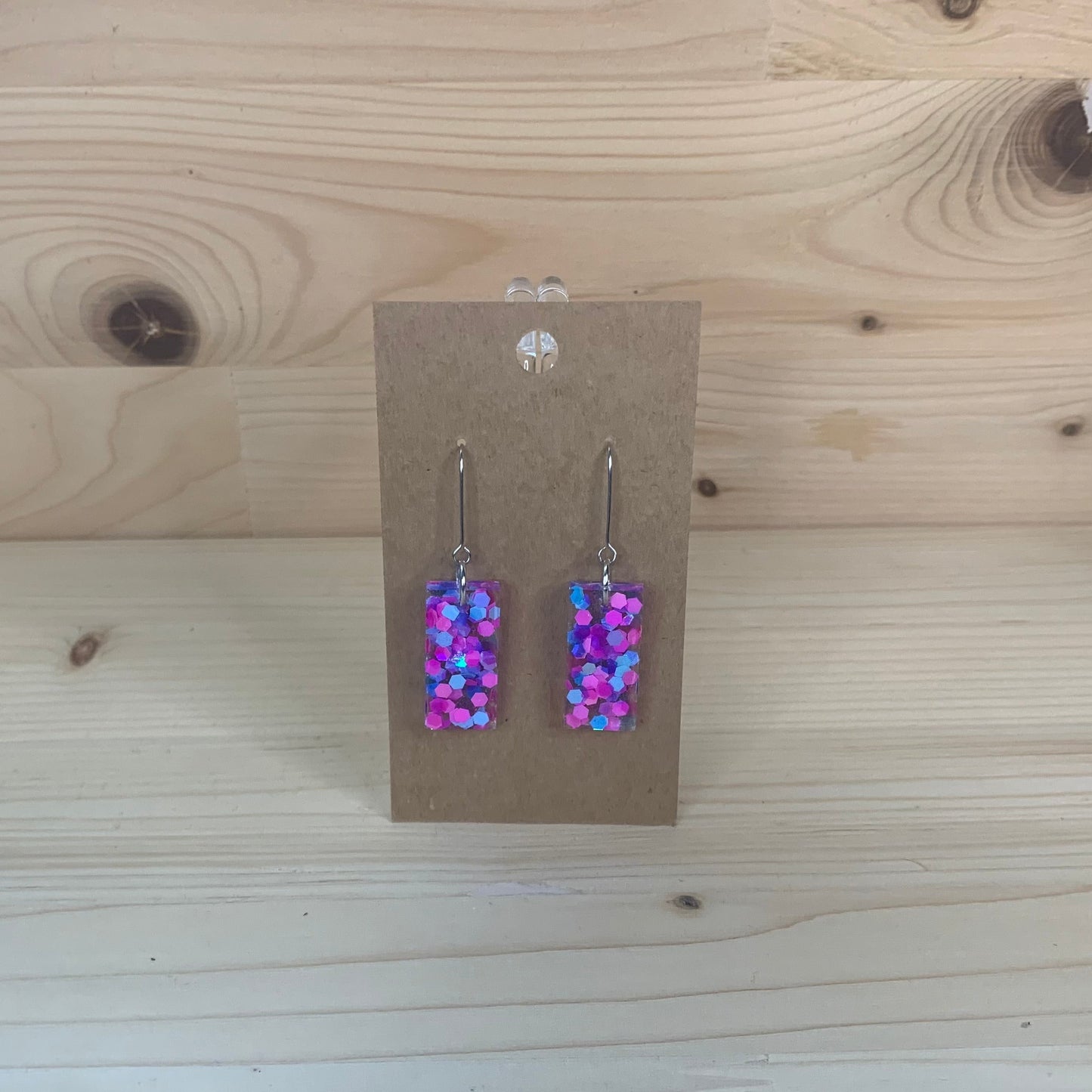 Pink and Blue Glitter Rectangle Earrings