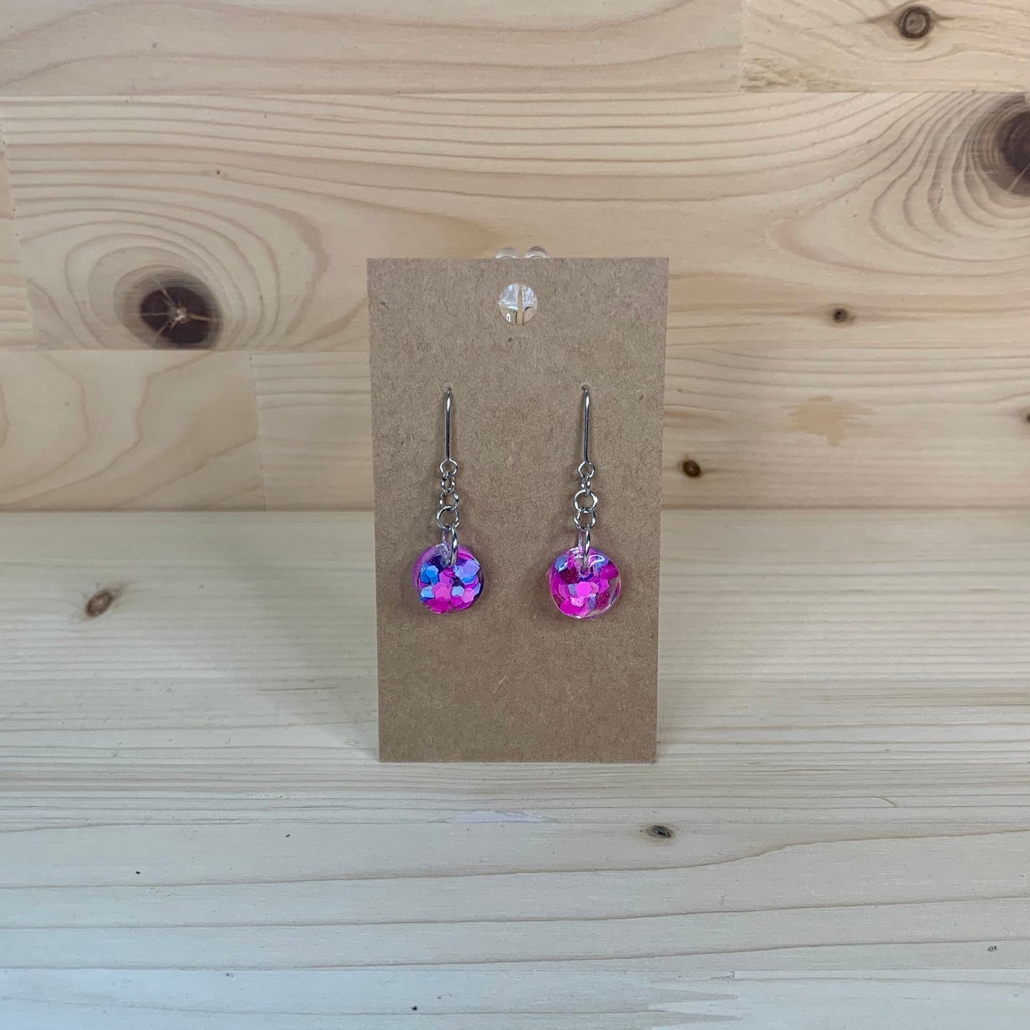 Blue and Pink Glitter Round Earrings