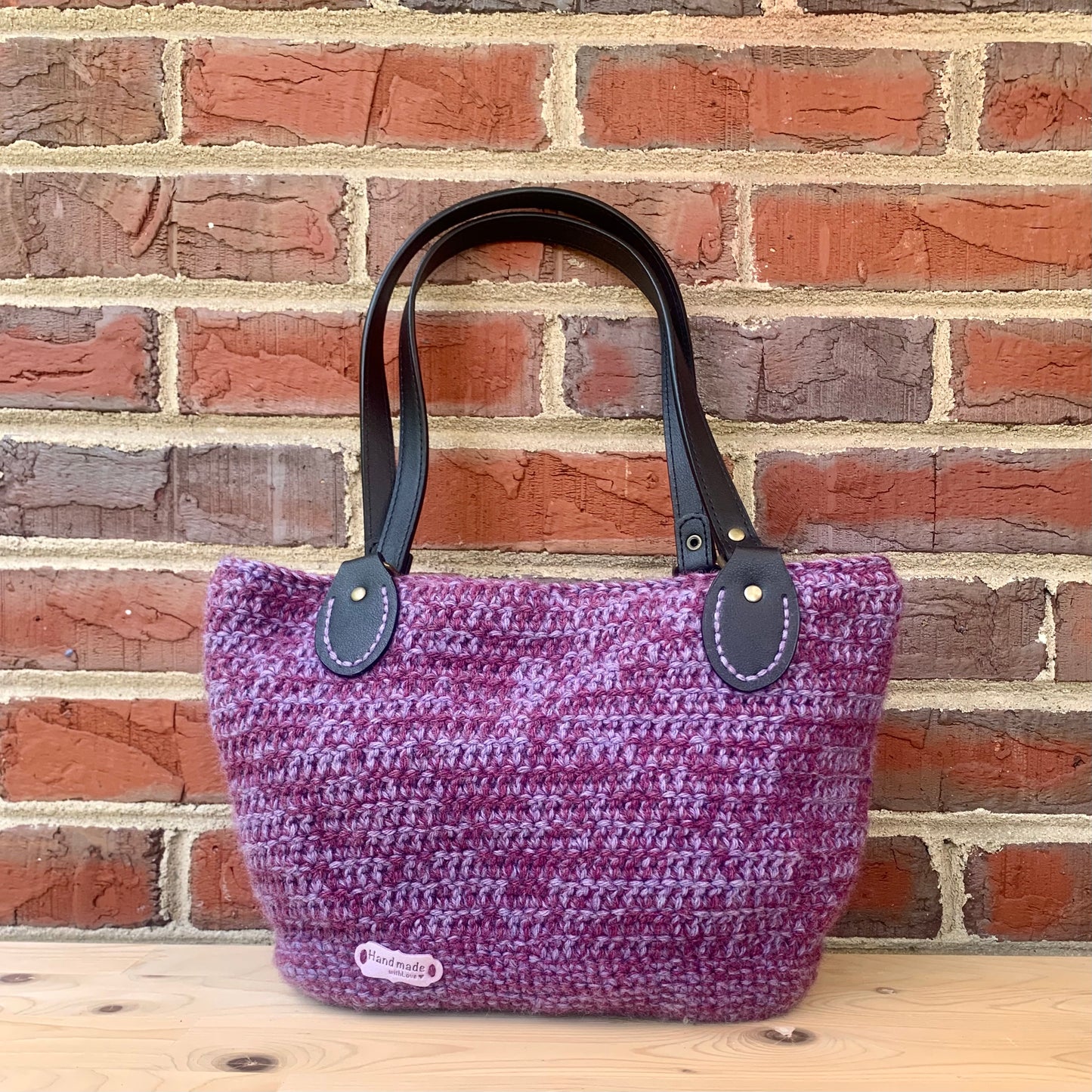 Purple Crochet Bag with Black Handles