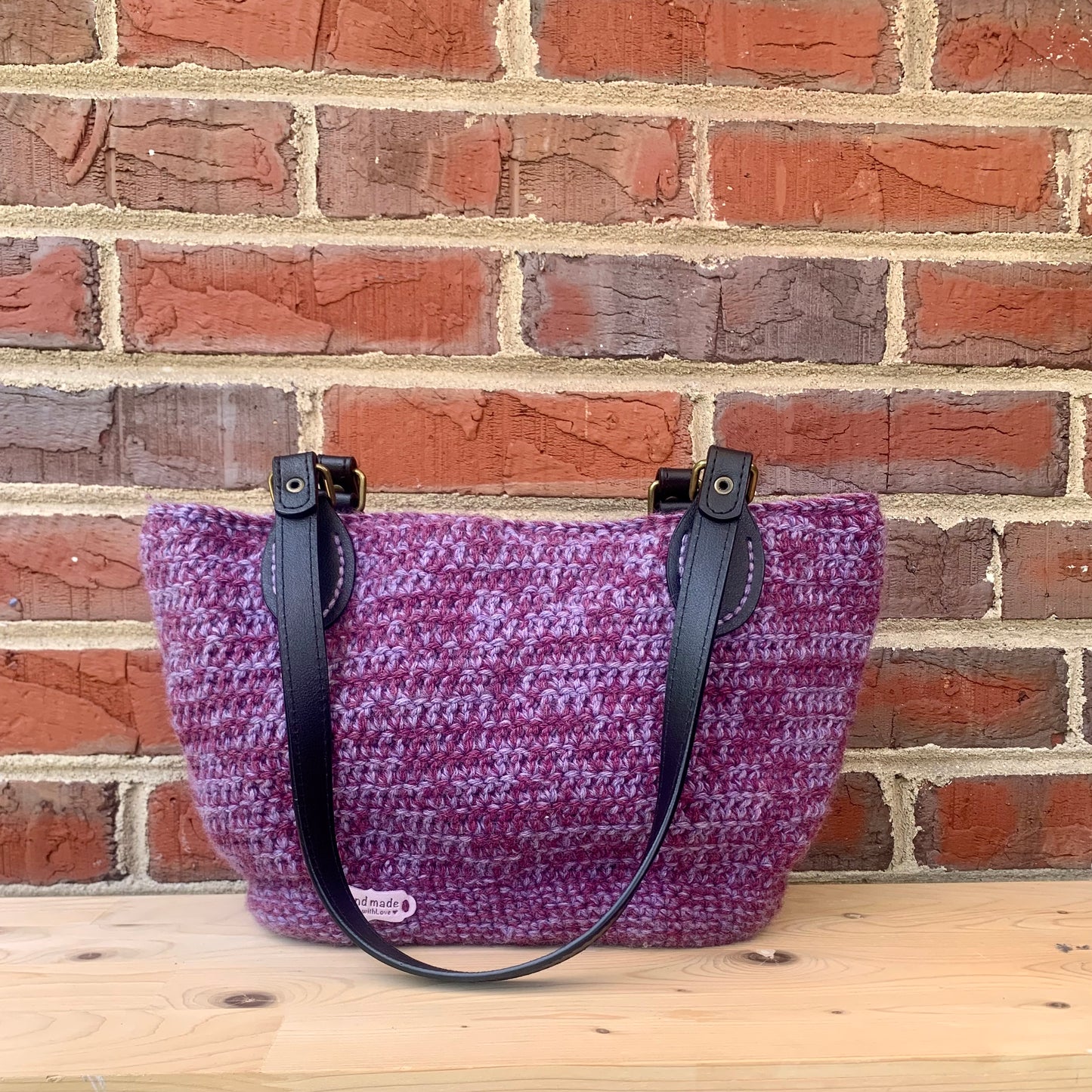 Purple Crochet Bag with Black Handles