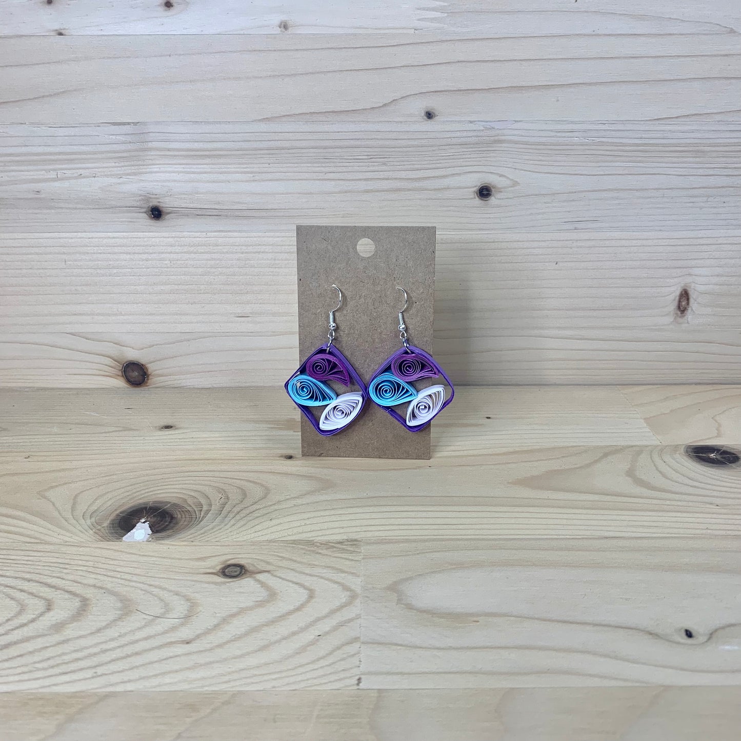 Purple Quilled Paper Square with Shapes Inside Earrings