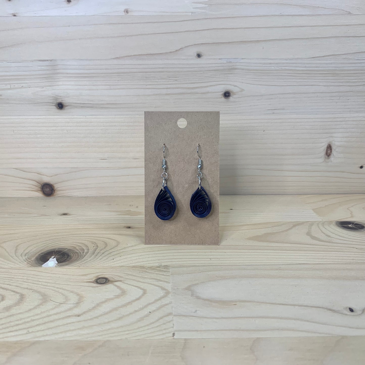 Navy Blue Quilled Paper Teardrop Earrings