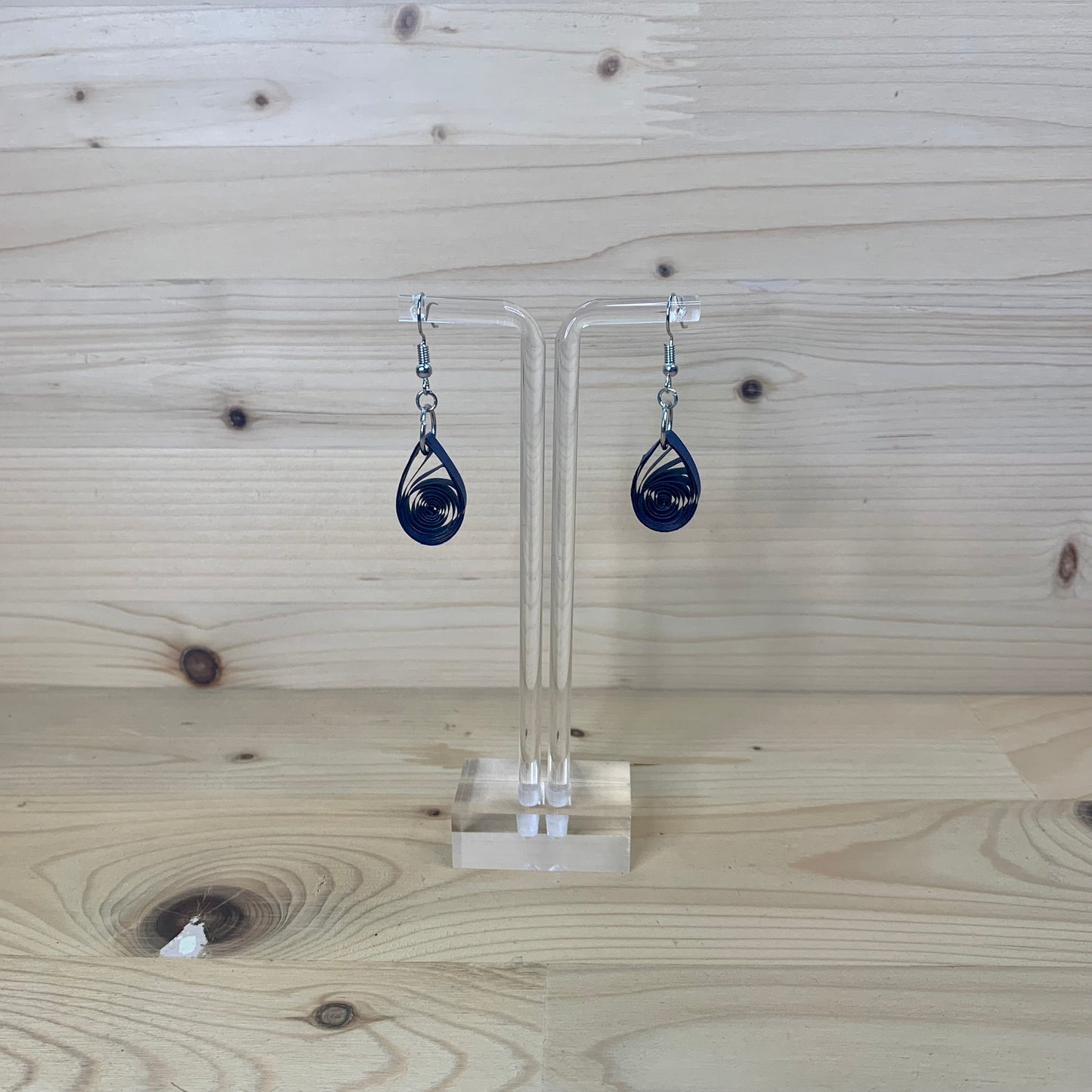 Navy Blue Quilled Paper Teardrop Earrings