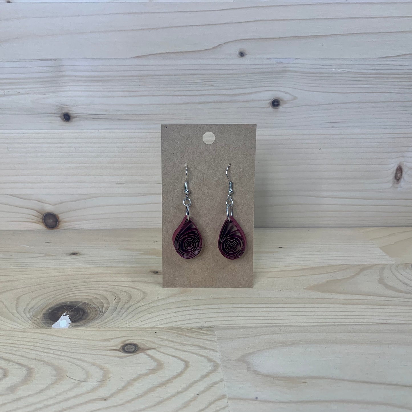 Dark Red Quilled Paper Teardrop Earrings