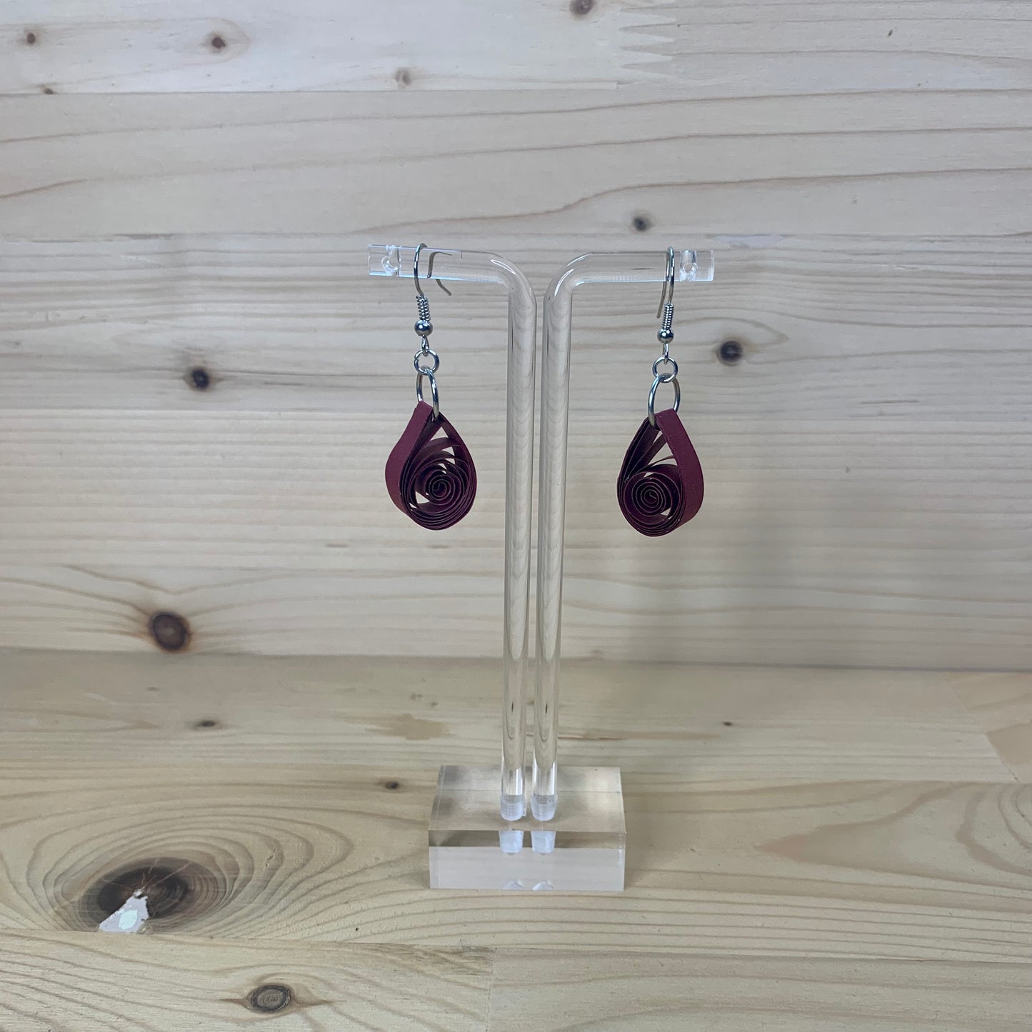 Dark Red Quilled Paper Teardrop Earrings