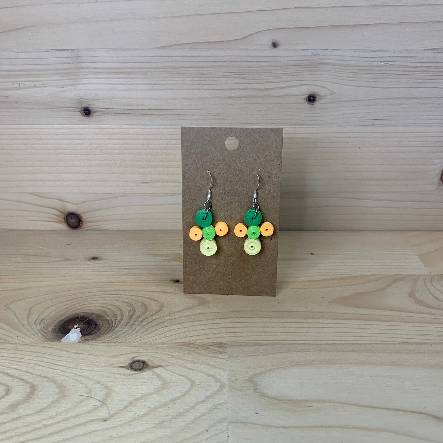 Green, Yellow and Orange Quilled Paper Circle Earrings