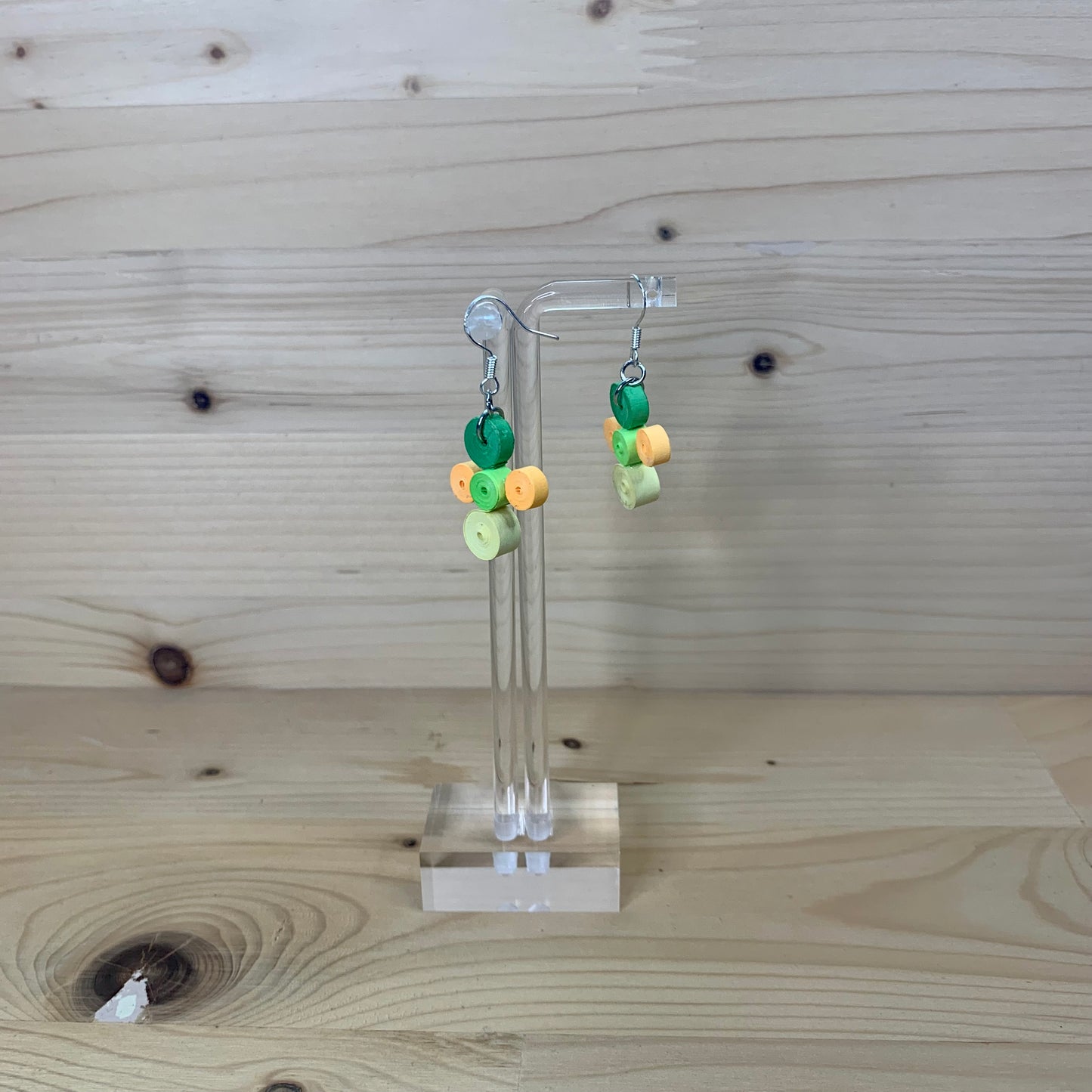 Green, Yellow and Orange Quilled Paper Circle Earrings