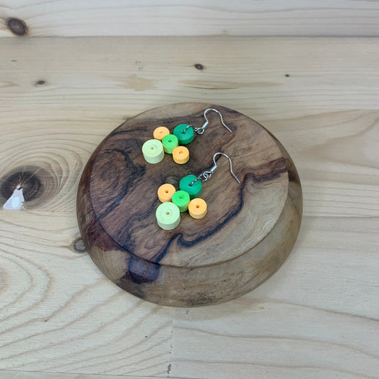 Green, Yellow and Orange Quilled Paper Circle Earrings