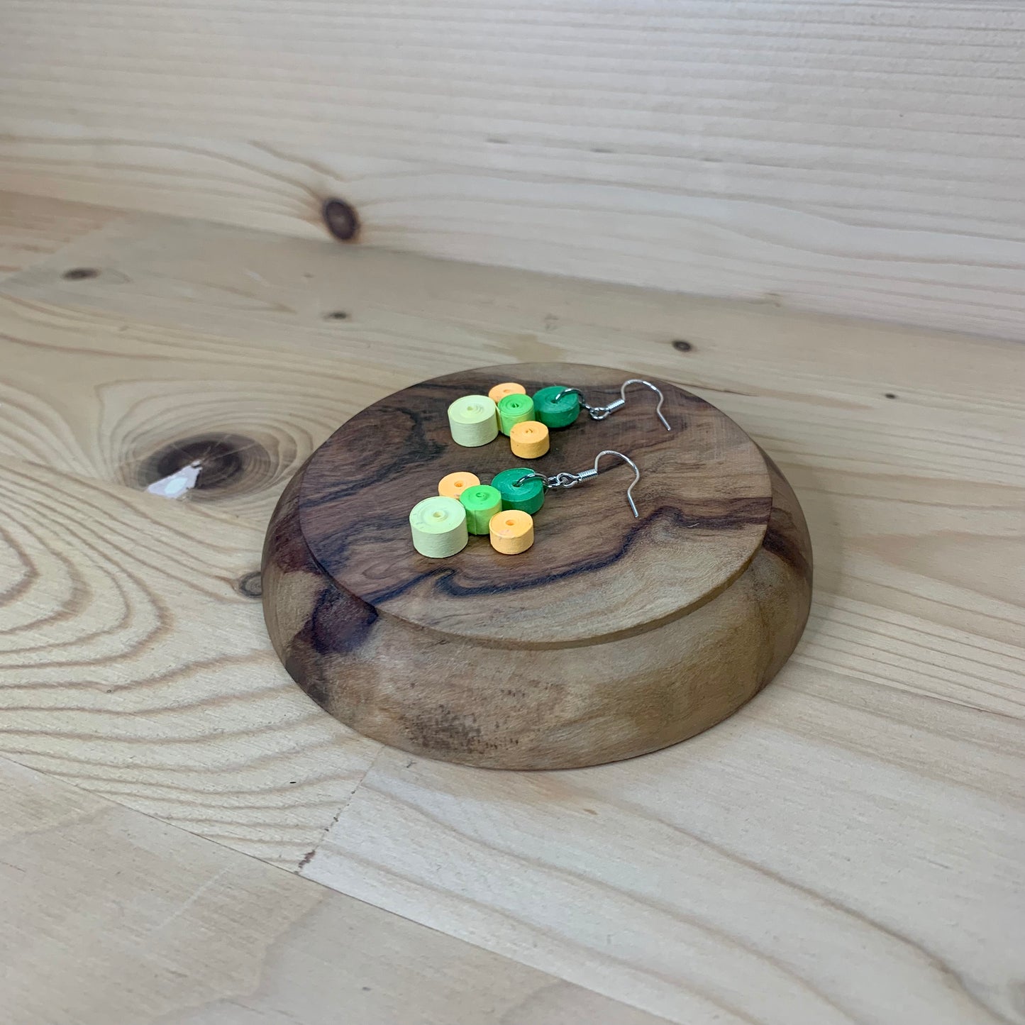 Green, Yellow and Orange Quilled Paper Circle Earrings