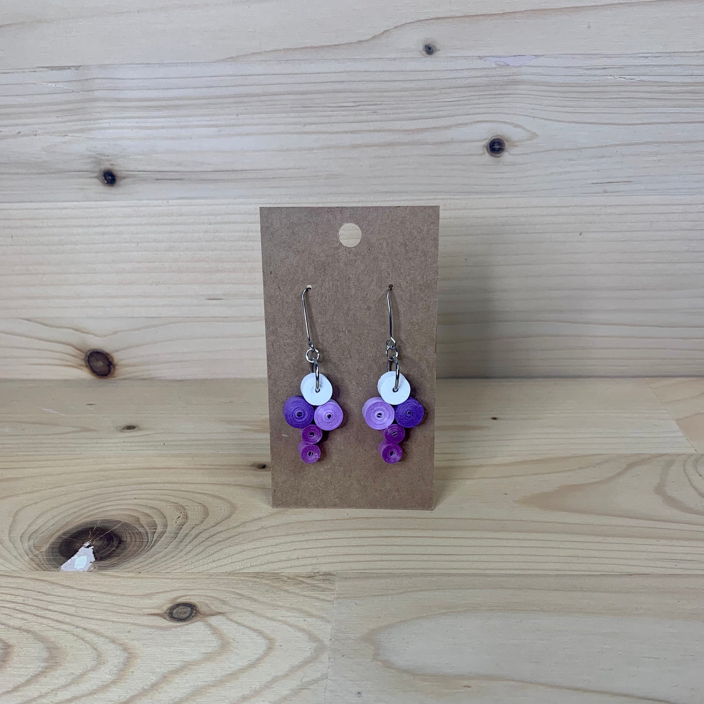 Purple and White Quilled Paper Circle Earrings