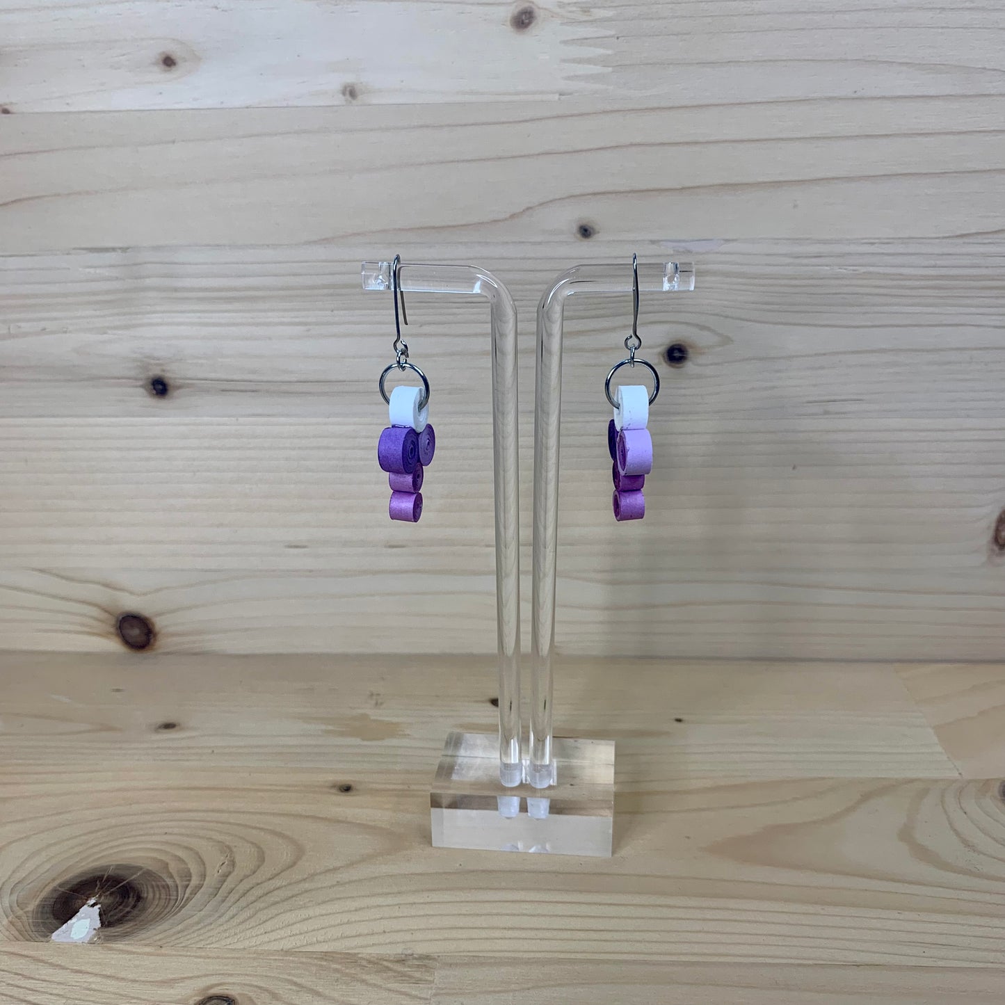 Purple and White Quilled Paper Circle Earrings