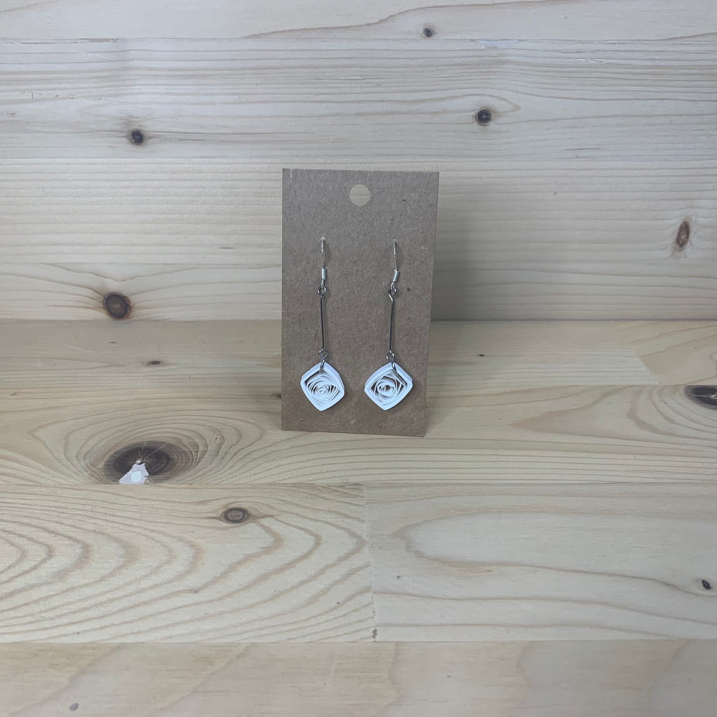 White Paper Quilled Square Earrings