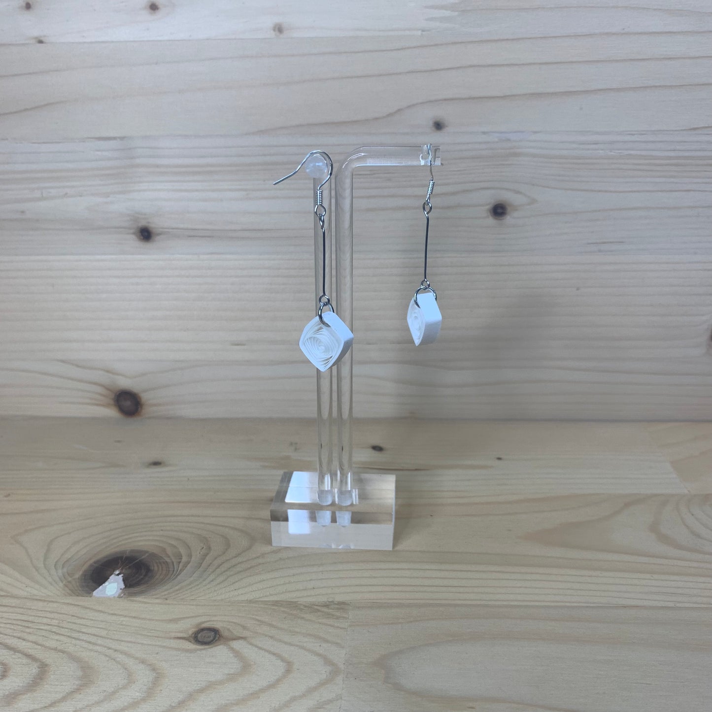 White Paper Quilled Square Earrings