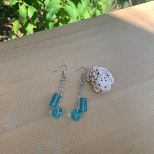 Sky Blue Round & Cylinder Bead Earrings