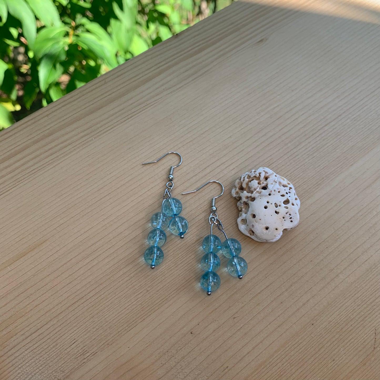 Sea Blue Round Bead Earrings