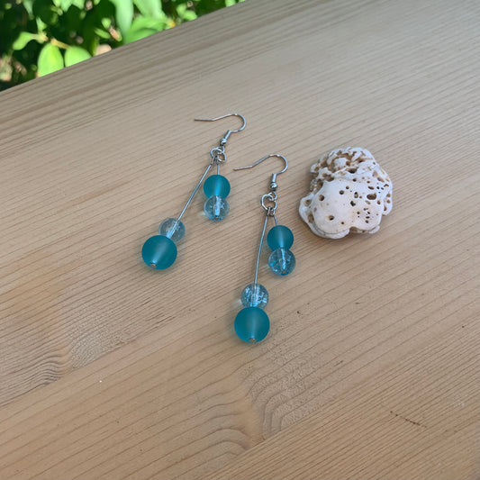 Sea Blue & Sea Glass Rounded Bead Earrings