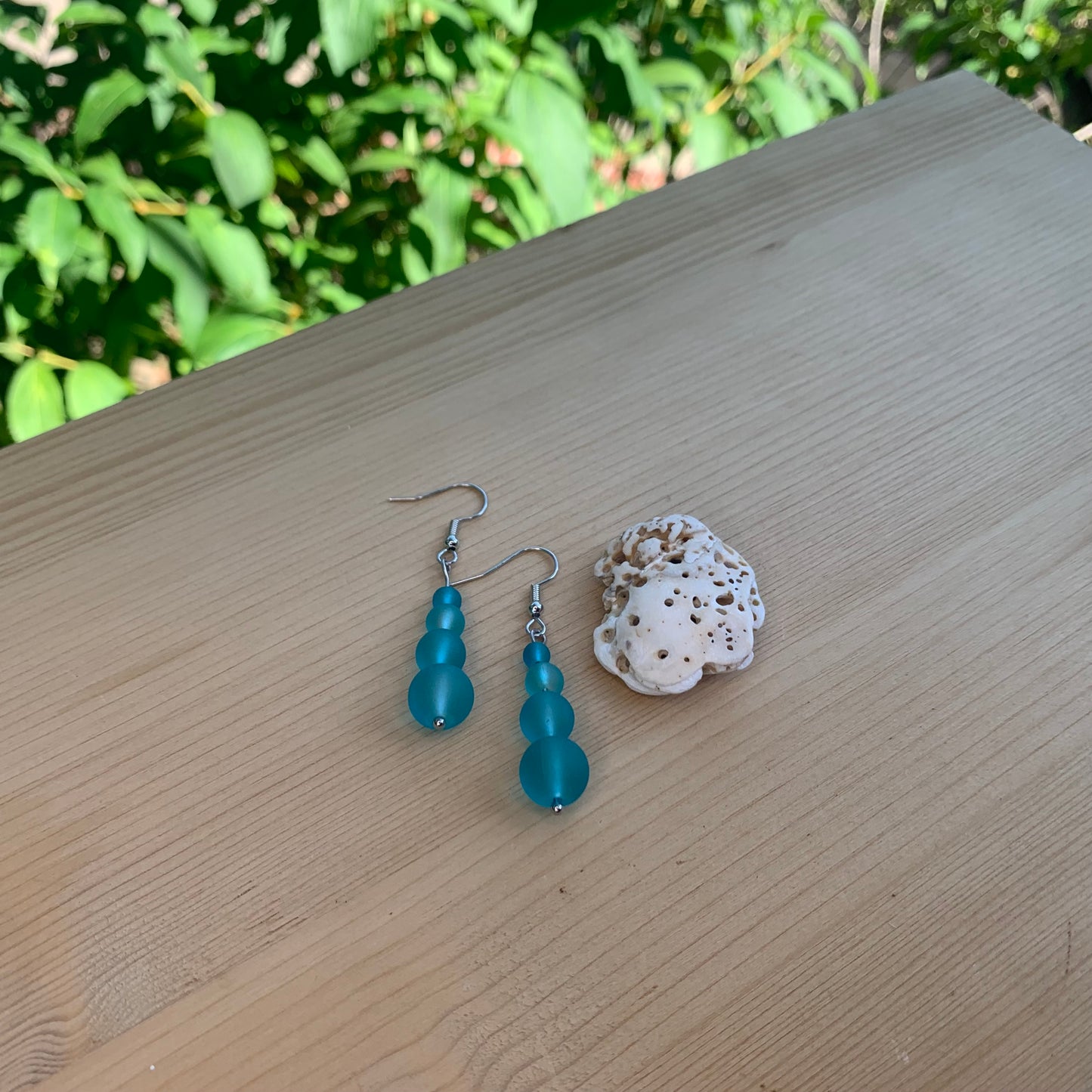 Sea Glass Blue Mixed Rounded Bead Earrings