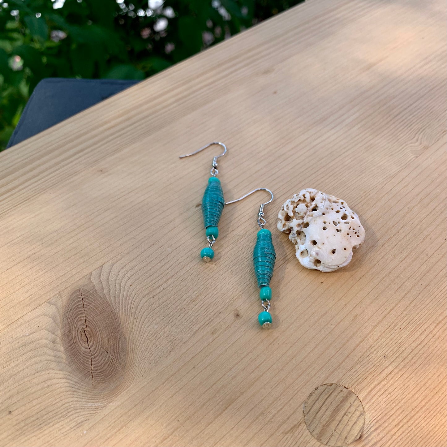 Paper Bead Earrings - Teal